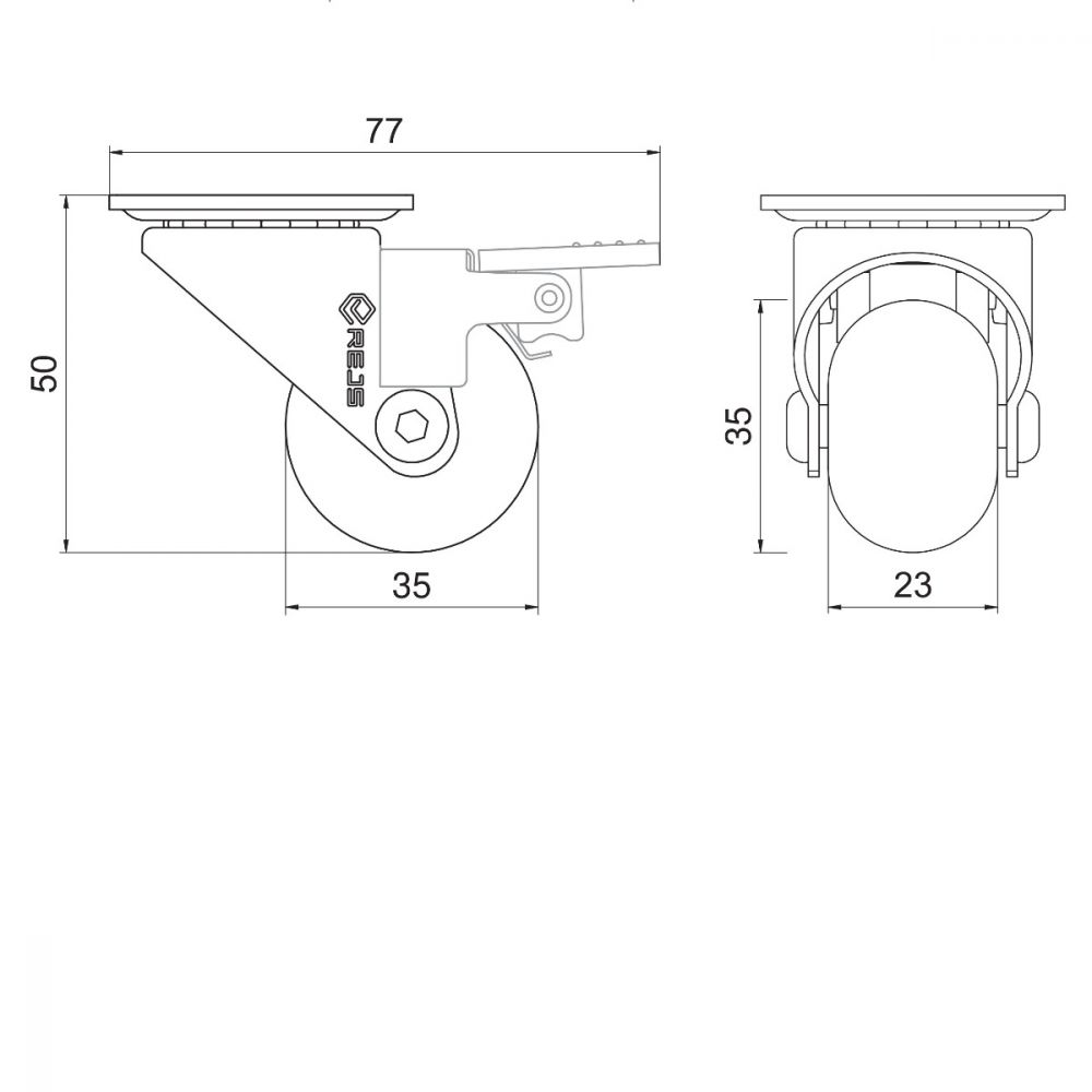 Castor furniture rotating SUPRA 35 mm without hamulca