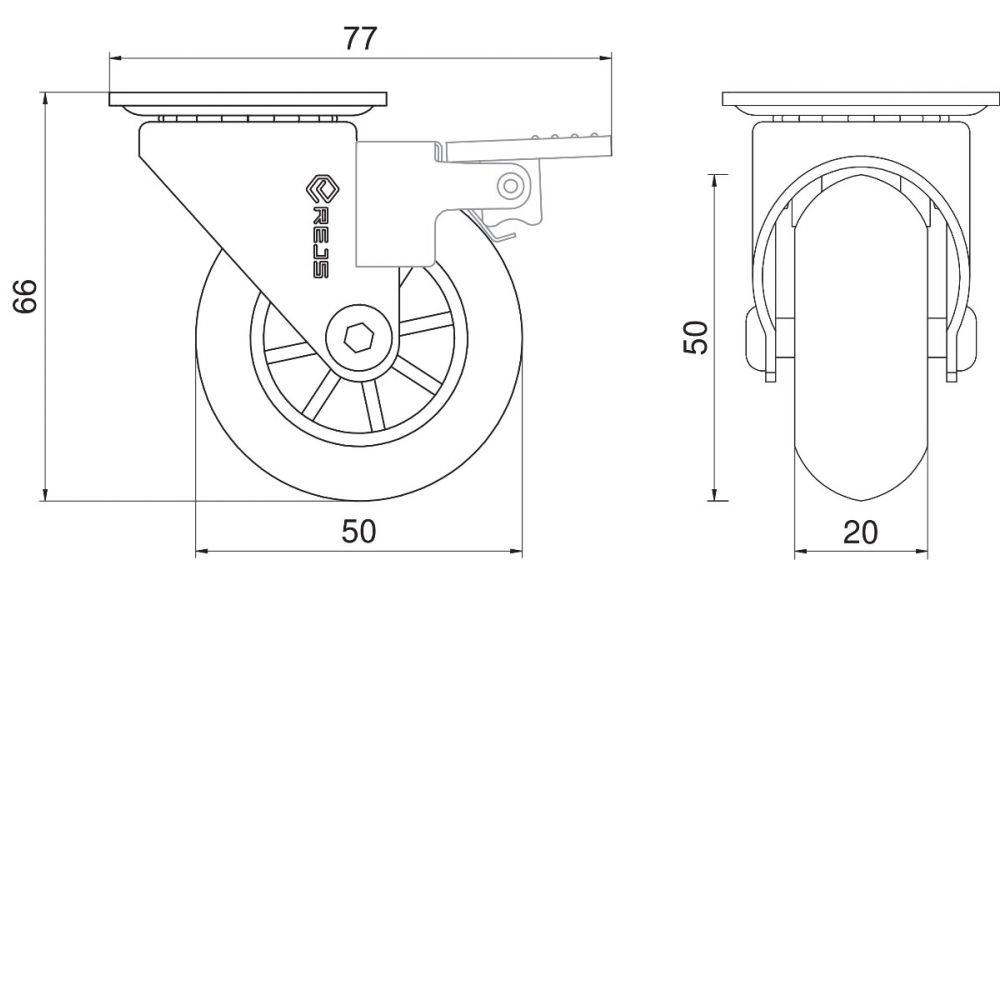Castor furniture rotating SUPRA 50 mm without hamulca