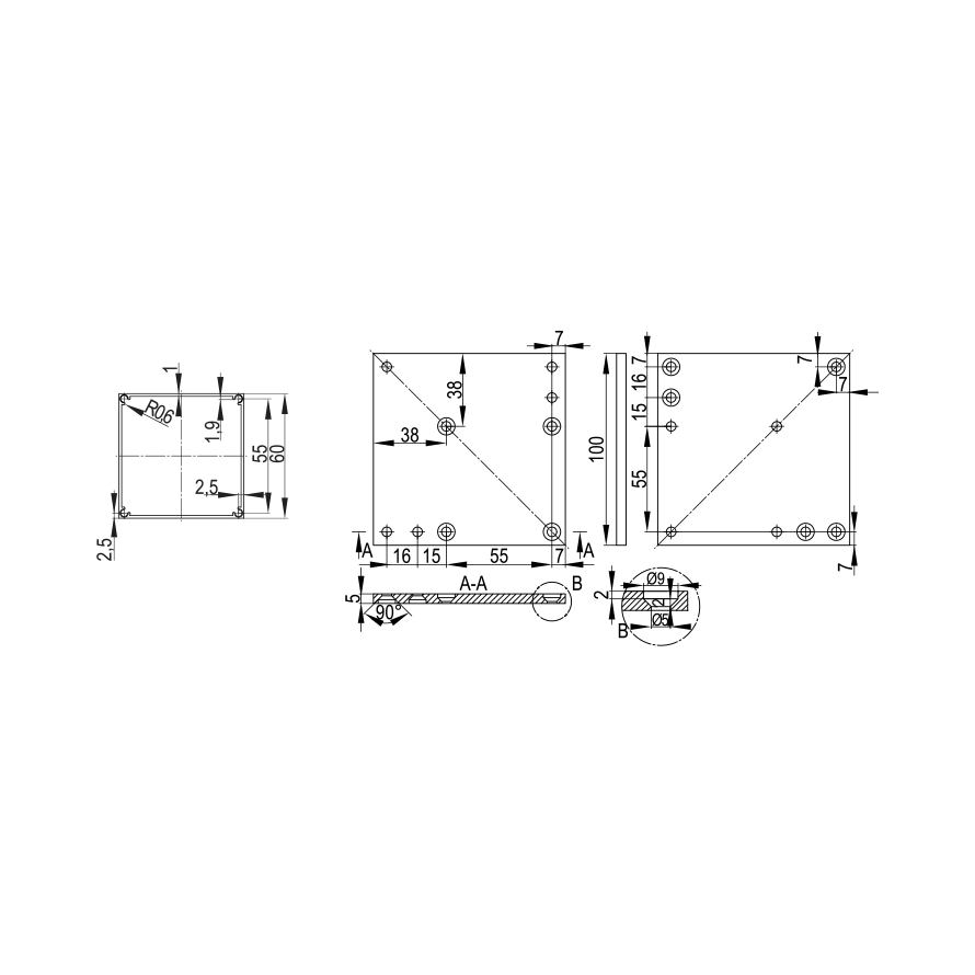 Leg furniture Aluminium square 60/60