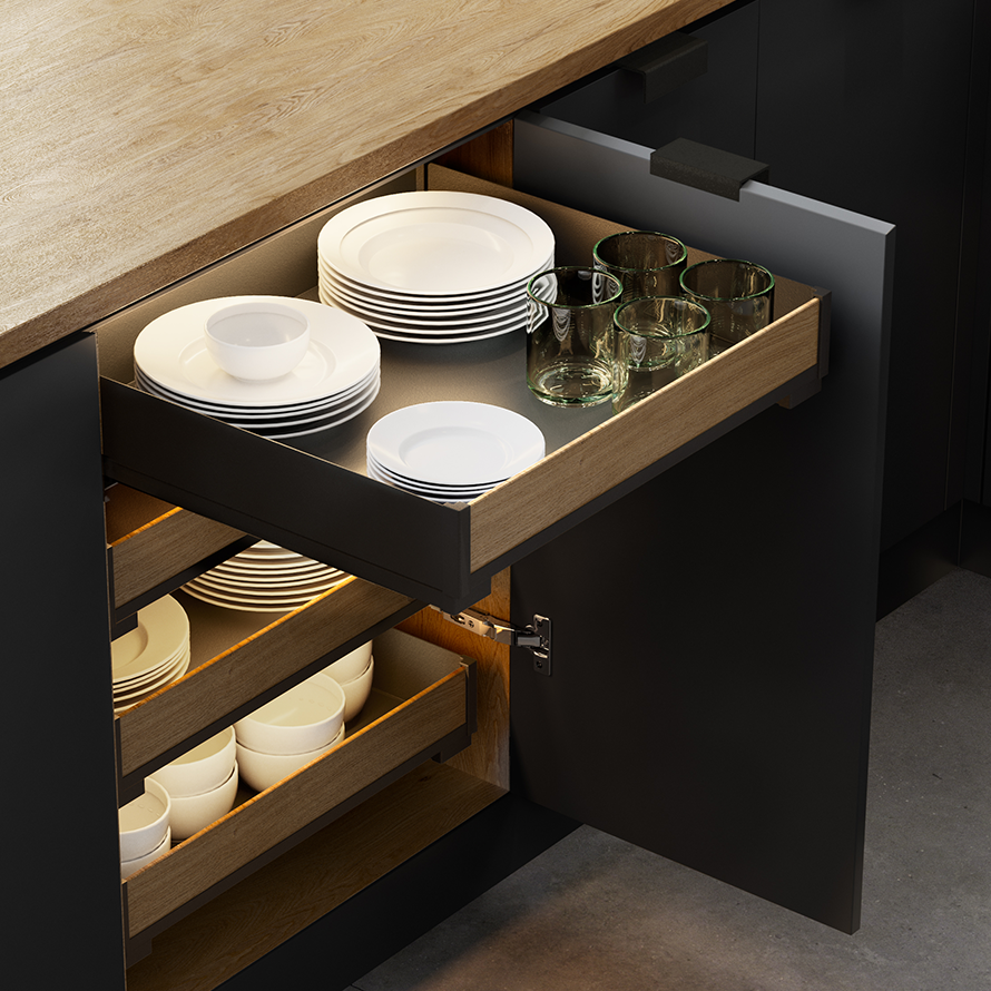 Internal drawer Line Maxima PURO with decor H=80 Black/Oak