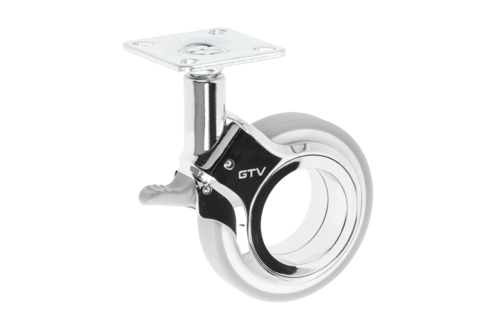 Furniture roller GTV GIRA, H=107 mm, dia75 mm, brake form, plastic + steel