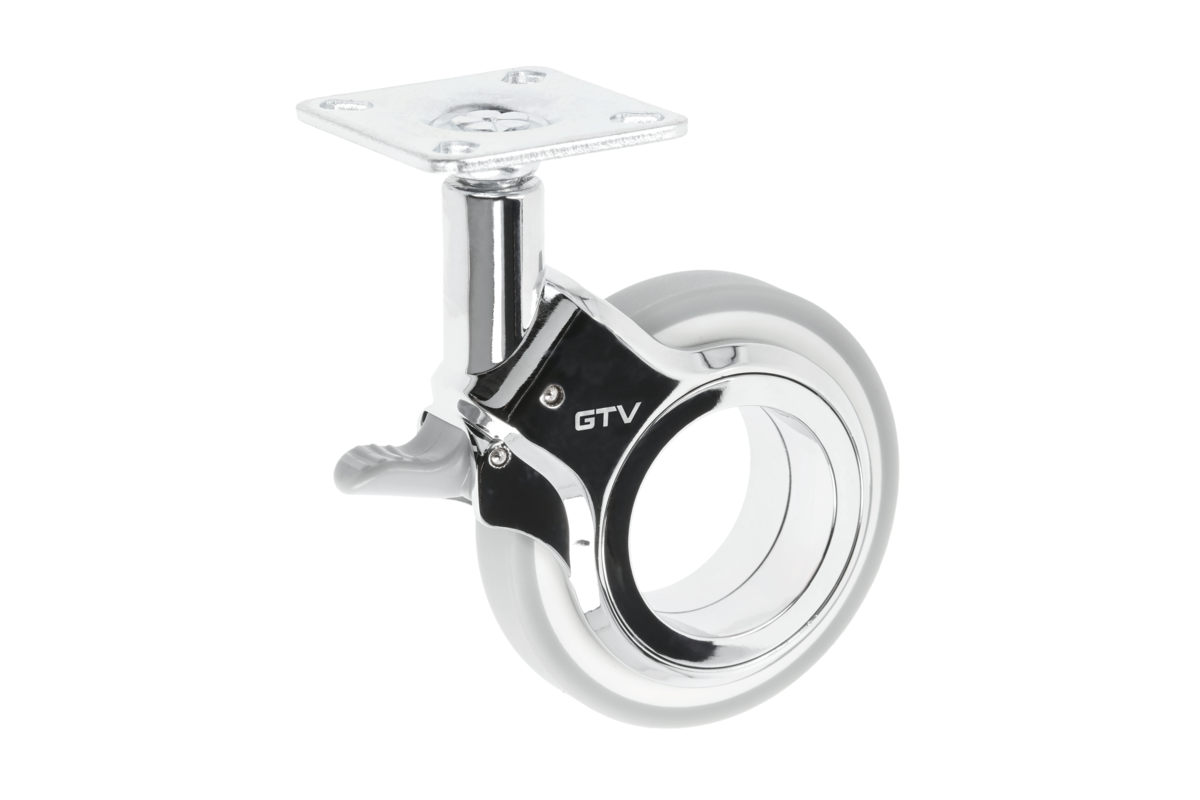Furniture roller GTV GIRA, H=107 mm, dia75 mm, brake form, plastic + steel