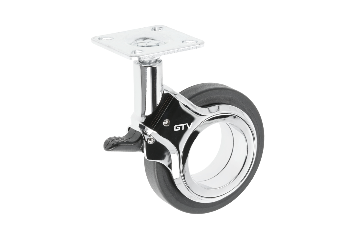 Furniture roller GTV GIRA, H=107 mm, dia75 mm, brake form, plastic + steel