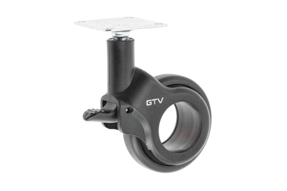 Furniture roller GTV STRADA, H=92,5 mm, dia60 mm, braked, plastic + steel, black